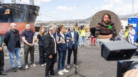 Miembros del Gobierno en una comparecencia en el puerto de Granadilla y una imagen de Soto Ivars en Onda Cero