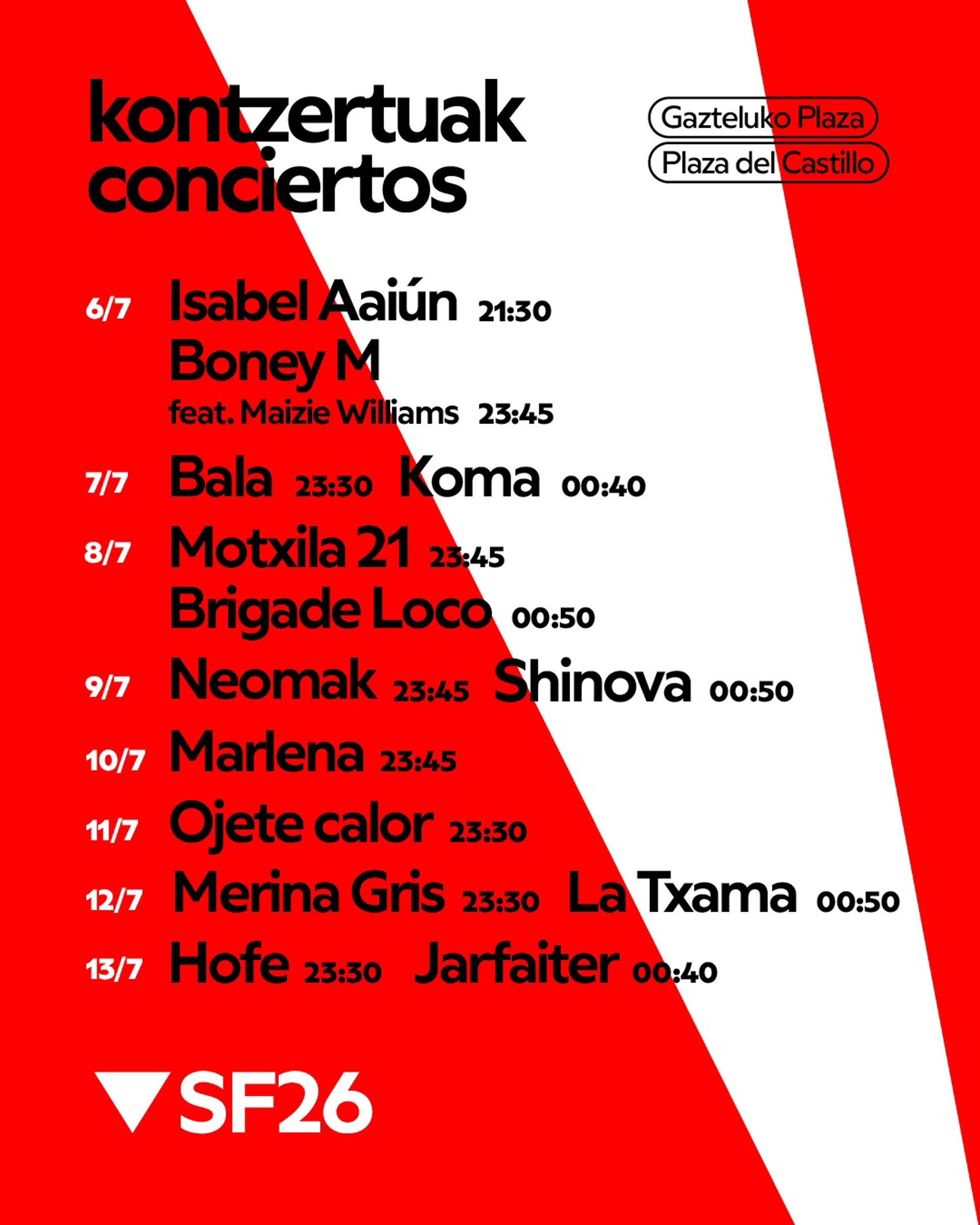 Shinova, Marlena, Ojete Calor o los navarros Koma y Motxila 21, entre los conciertos de San Fermin 2026 Shinova, Marlena, Ojete Calor o los navarros Koma y Motxila 21, entre los conciertos de San Fermin 2026