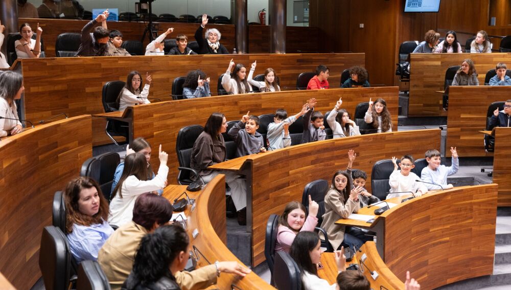 Alumnos durante la votación de una de las PNL.