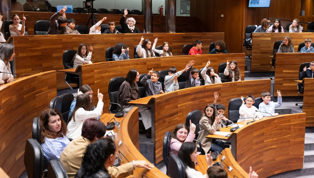 Alumnos durante la votación de una de las PNL. Alumnos durante la votación de una de las PNL.