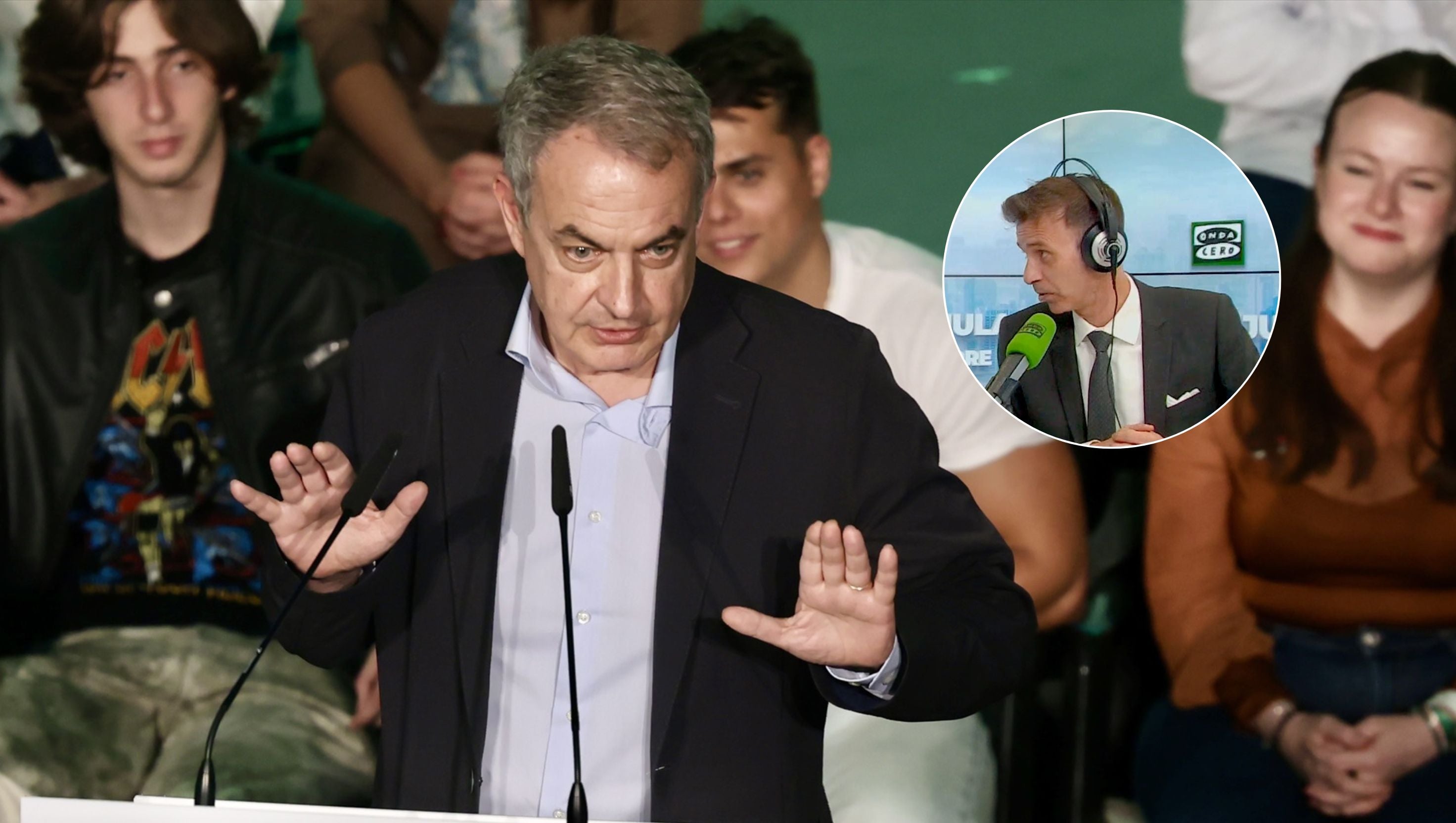 Imagen de Zapatero y de Pablo Pombo en el estudio de Onda Cero Imagen de Zapatero y de Pablo Pombo en el estudio de Onda Cero