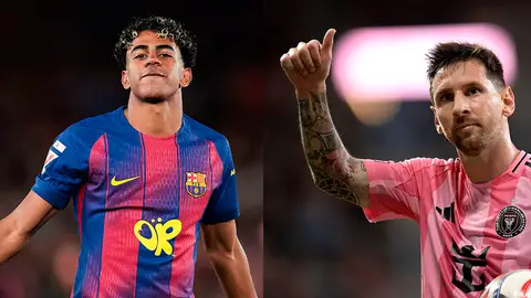 Lamine Yamal, del FC Barcelona, y Lionel Messi, del Inter Miami CF, estrellas de las selecciones de fútbol española y argentina. Lamine Yamal, del FC Barcelona, y Lionel Messi, del Inter Miami CF, estrellas de las selecciones de fútbol española y argentina.