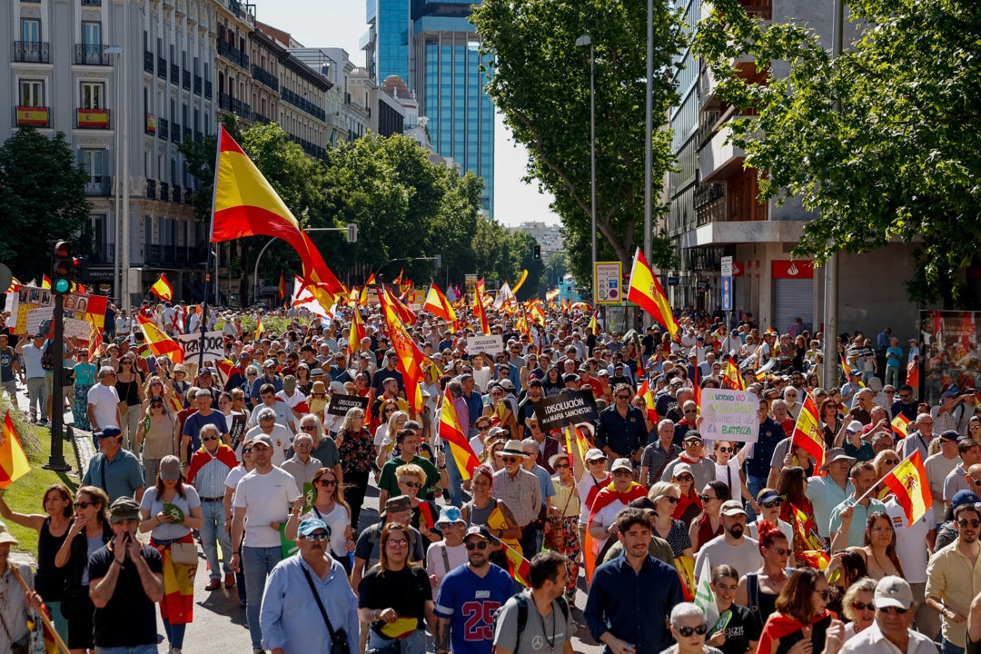 Vista general de la "marcha por la dignidad" para pedir la dimisión del presidente del Gobierno, Pedro Sánchez convocada por la plataforma Sociedad Civil Española. Vista general de la "marcha por la dignidad" para pedir la dimisión del presidente del Gobierno, Pedro Sánchez convocada por la plataforma Sociedad Civil Española.