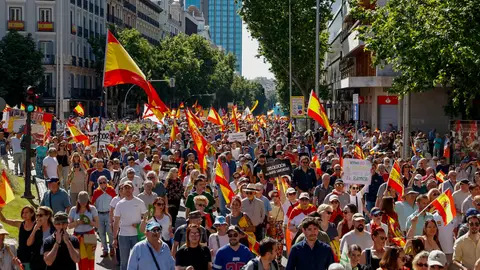 Vista general de la "marcha por la dignidad" para pedir la dimisión del presidente del Gobierno, Pedro Sánchez convocada por la plataforma Sociedad Civil Española. Vista general de la "marcha por la dignidad" para pedir la dimisión del presidente del Gobierno, Pedro Sánchez convocada por la plataforma Sociedad Civil Española.