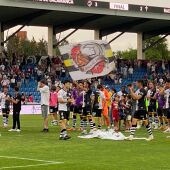 La plantilla de Unionistas celebra su clasificación para el torneo del KO, lograda este sábado