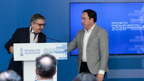 El president de la Generalitat, Juanfran Pérez Llorca, junto al conseller de Economía, Hacienda y Administración Pública, José Antonio Rovira (i). El president de la Generalitat, Juanfran Pérez Llorca, junto al conseller de Economía, Hacienda y Administración Pública, José Antonio Rovira (i).