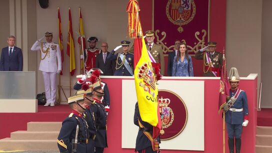 Momento del desfile en el que se ve la bandera de la Guardia Civil
