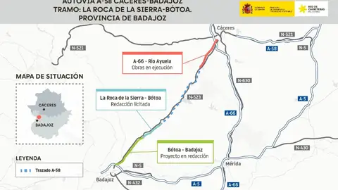 La redacción del proyecto del nuevo tramo de la A-58 entre La Roca de la Sierra y Bótoa se licita por 3,2 millones La redacción del proyecto del nuevo tramo de la A-58 entre La Roca de la Sierra y Bótoa se licita por 3,2 millones
