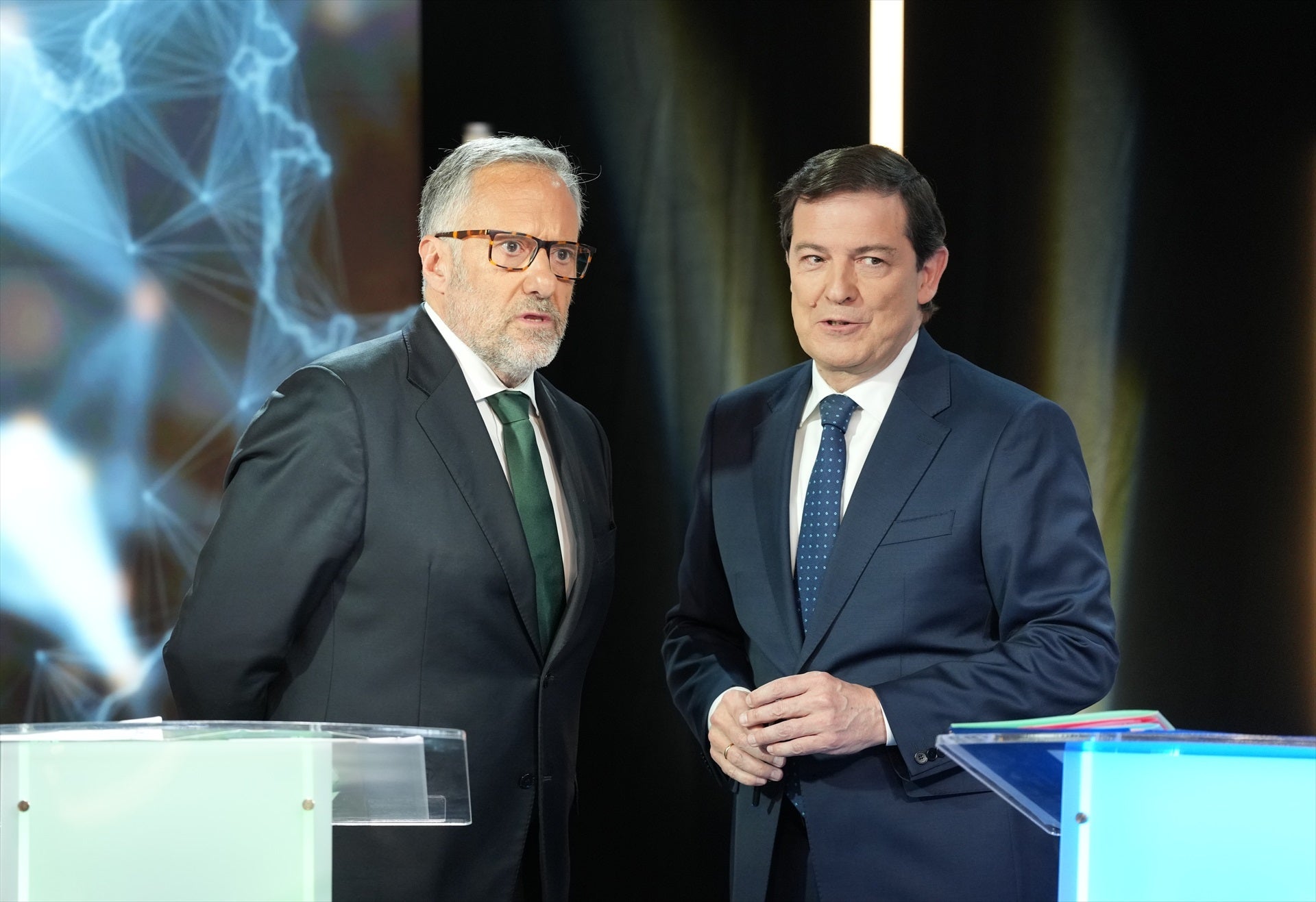 Alfonso Fernández Mañueco, junto al candidato de Vox, Carlos Pollán. Alfonso Fernández Mañueco, junto al candidato de Vox, Carlos Pollán.