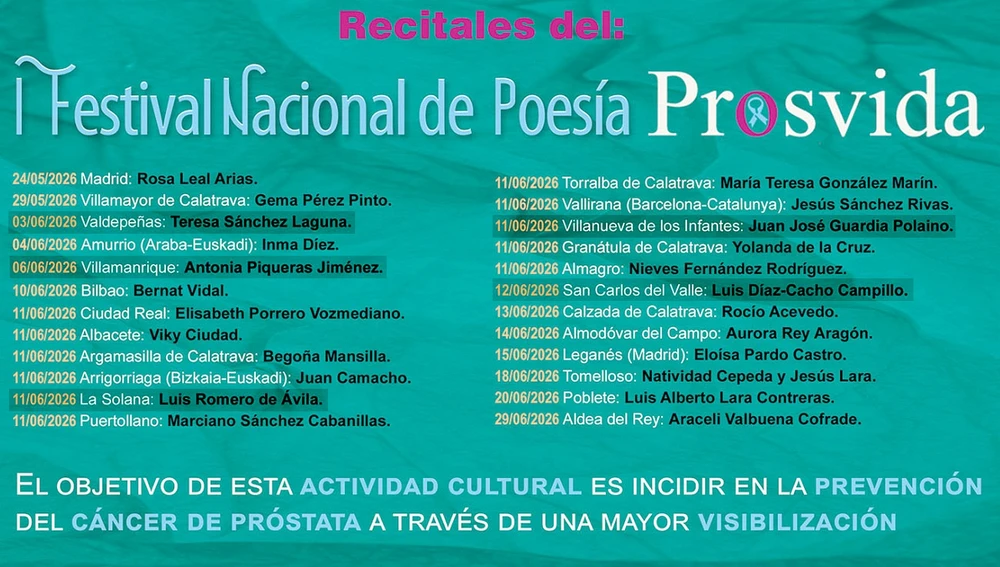 I Festival Nacional de Poesía Prosvida, calendario completo I Festival Nacional de Poesía Prosvida, calendario completo