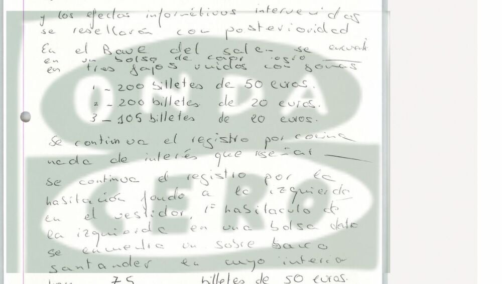 Extracto del atestado de la Guardia Civil sobre el registro en casa de Zarrías/ ondacero.es