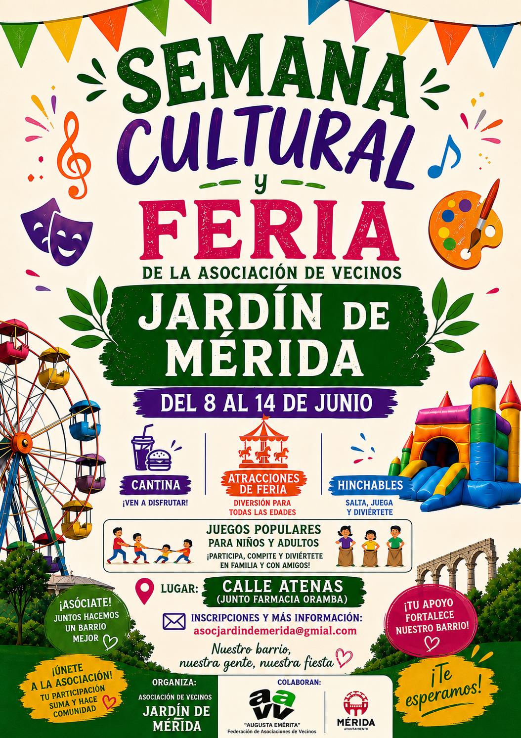 La Asociación Vecinal Jardín de Mérida celebra su I Semana Cultural con un amplio programa de actividades para todos los públicos La Asociación Vecinal Jardín de Mérida celebra su I Semana Cultural con un amplio programa de actividades para todos los públicos