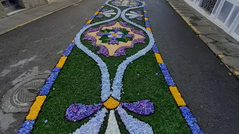 Varias decenas de personas trabajan para elaborar las alfombras florales de Castropol. Varias decenas de personas trabajan para elaborar las alfombras florales de Castropol.