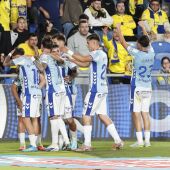 Celebración del gol del Málaga en el playoff contra Las Palmas