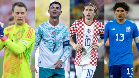 De izquierda a derecha: Manuel Neuer, Cristiano Ronaldo, Luka Modric y Guillermo Ochoa De izquierda a derecha: Manuel Neuer, Cristiano Ronaldo, Luka Modric y Guillermo Ochoa
