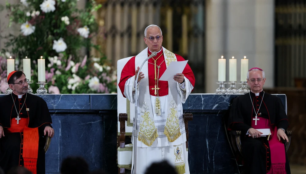 El papa León XIV durante su discurso en la Catedral de la Almudena El papa León XIV durante su discurso en la Catedral de la Almudena