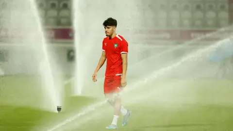 Ez Abde, en una concentración con la selección de Marruecos. Ez Abde, en una concentración con la selección de Marruecos.