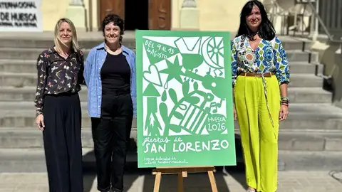 El blanco y verde y una docena de símbolos laurentinos protagonizan el cartel de las fiestas de Huesca El blanco y verde y una docena de símbolos laurentinos protagonizan el cartel de las fiestas de Huesca
