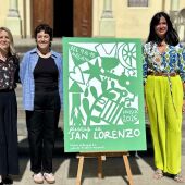 El blanco y verde y una docena de símbolos laurentinos protagonizan el cartel de las fiestas de Huesca