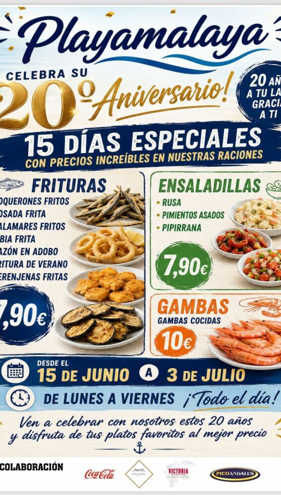 El Chiringuito Playa Malaya celebra su 20º aniversario con una promoción especial de pescaito frito