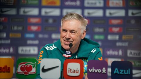 Carlo Ancelotti en una rueda de prensa con Brasil en el Mundial