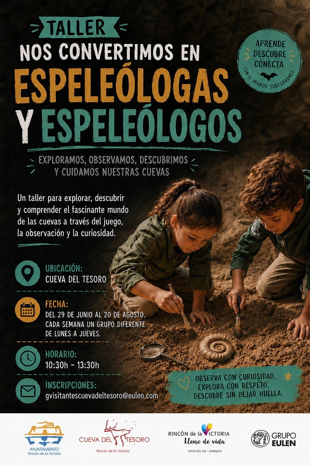 Rincón de la Victoria convierte este verano a los más pequeños en arqueólogos y espeleólogos en la Cueva del Tesoro Rincón de la Victoria convierte este verano a los más pequeños en arqueólogos y espeleólogos en la Cueva del Tesoro
