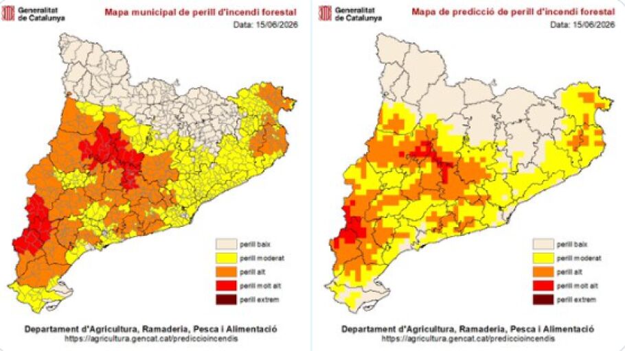 Nou comarques entren en alerta per risc molt alt d’incendi amb el nivell 3 del Pla Alfa activat