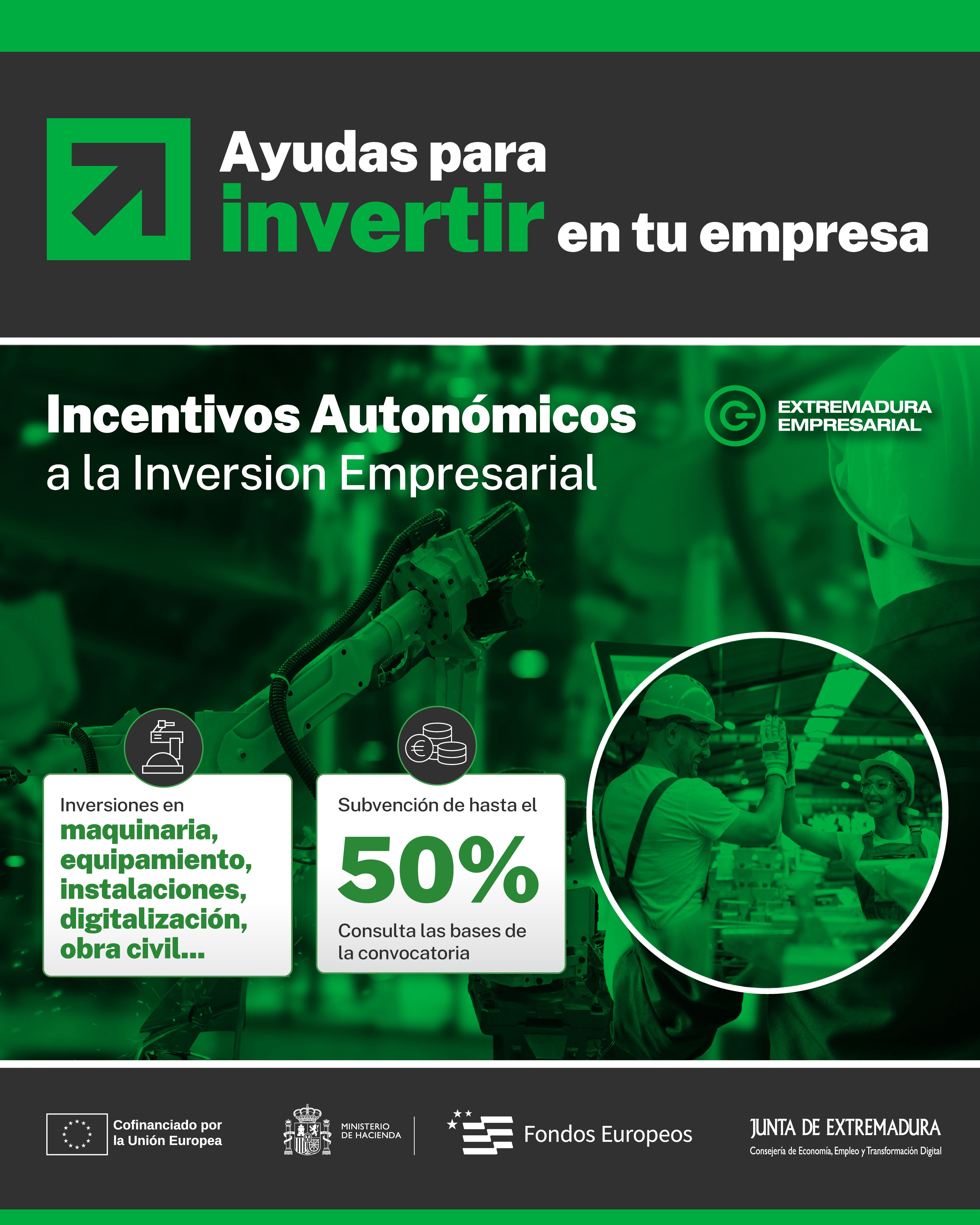 La Junta concede 5,2 millones de euros en ayudas de Incentivos Autonómicos a la Inversión para 50 empresas extremeñas La Junta concede 5,2 millones de euros en ayudas de Incentivos Autonómicos a la Inversión para 50 empresas extremeñas