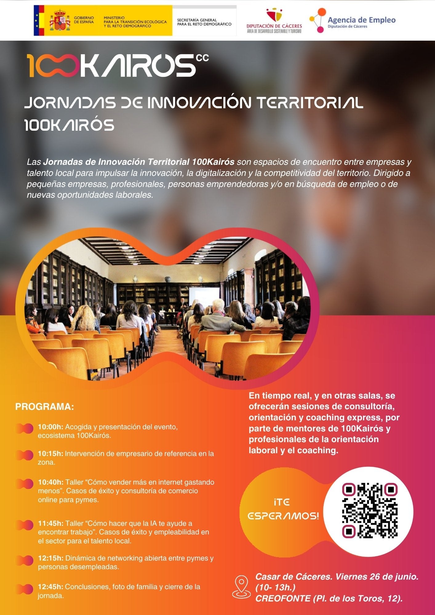 La Diputación de Cáceres abre las inscripciones para la primera jornada técnica del programa 100Kairós La Diputación de Cáceres abre las inscripciones para la primera jornada técnica del programa 100Kairós