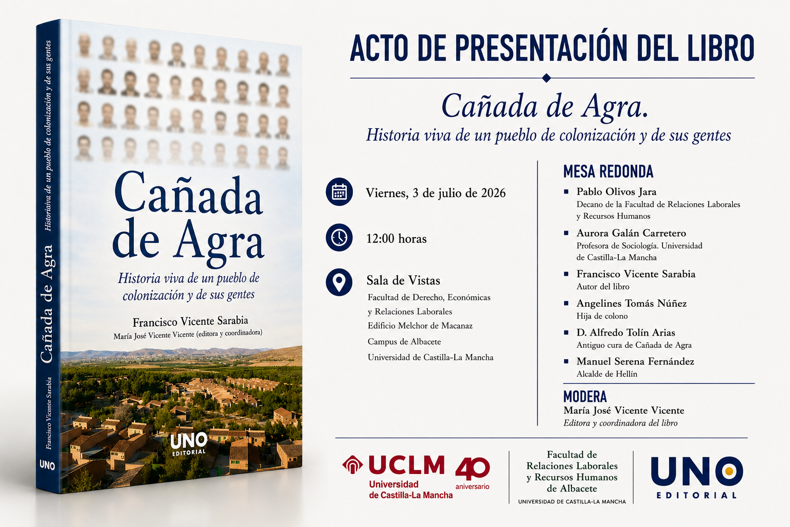 Francisco Vicente presenta 'Cañada de Agra', historia de un pueblo de colonización Francisco Vicente presenta 'Cañada de Agra', historia de un pueblo de colonización