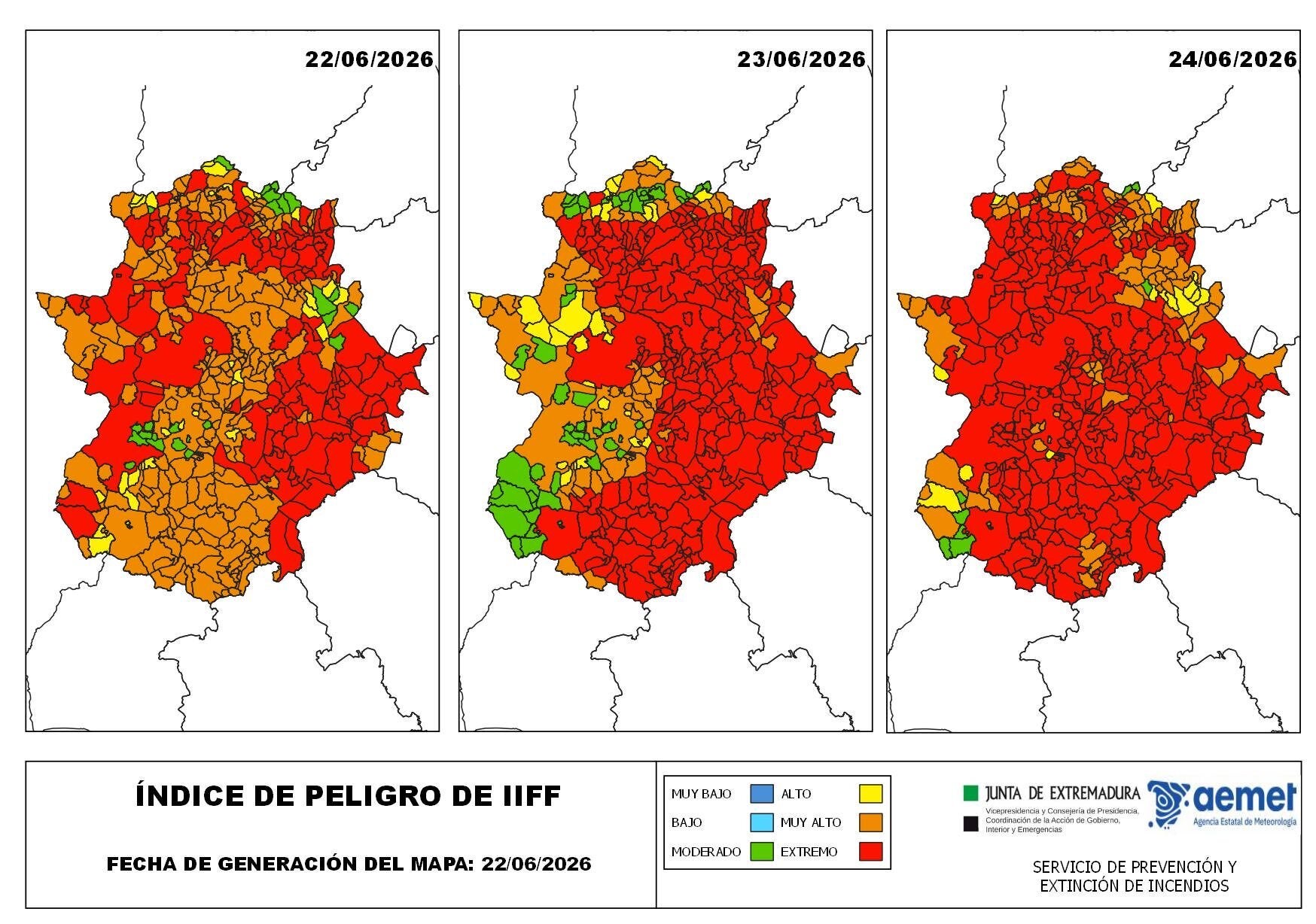 Más del 80% del territorio extremeño se encontrará este martes en riesgo muy alto o extremo por incendios forestales Más del 80% del territorio extremeño se encontrará este martes en riesgo muy alto o extremo por incendios forestales
