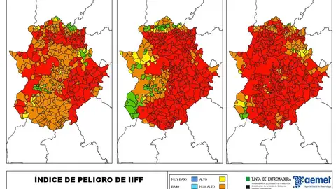 Más del 80% del territorio extremeño se encontrará este martes en riesgo muy alto o extremo por incendios forestales Más del 80% del territorio extremeño se encontrará este martes en riesgo muy alto o extremo por incendios forestales