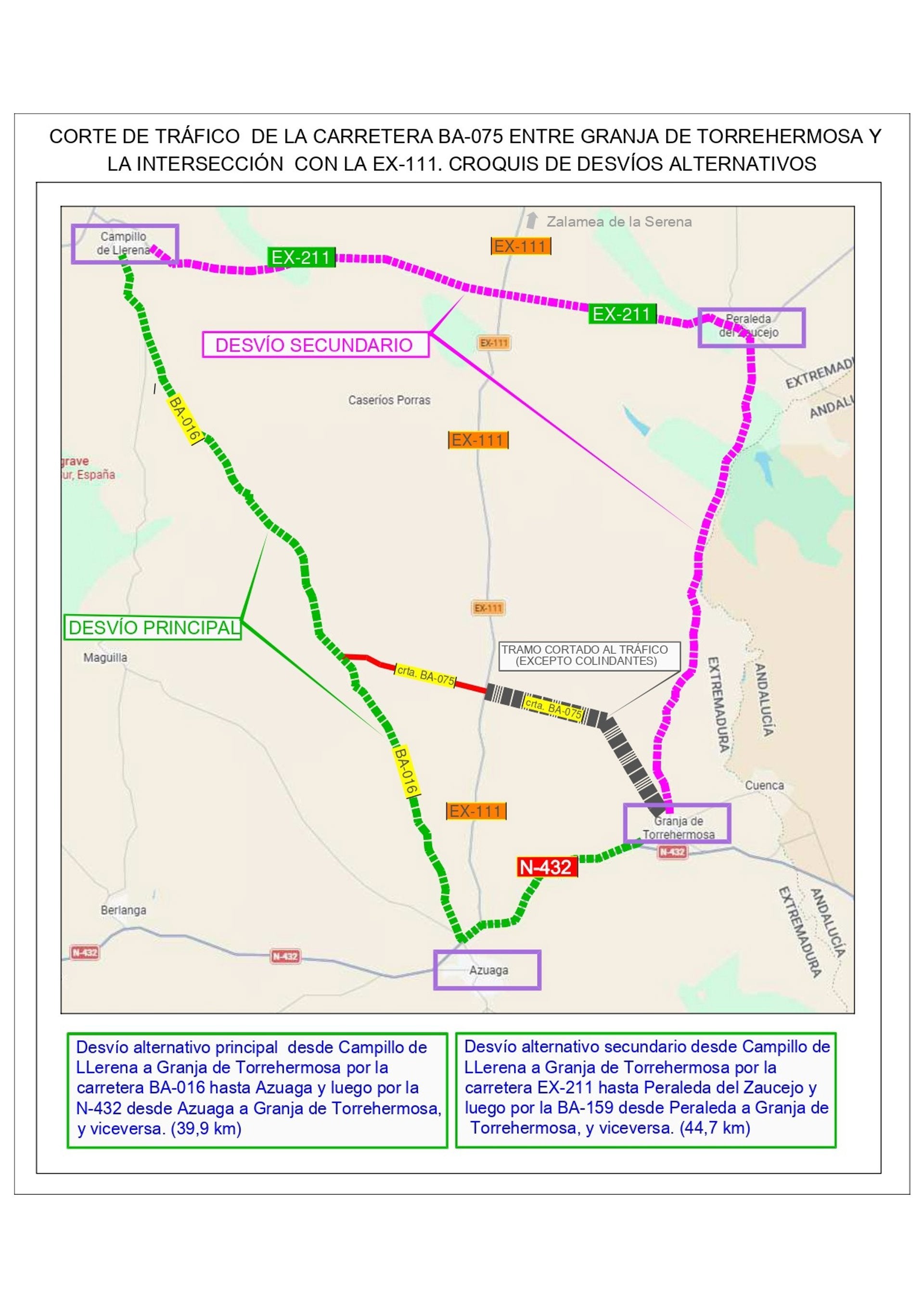 La carretera BA-075 de Granja de Torrehermosa hasta la BA-016 se cortará al tráfico desde este jueves y hasta diciembre La carretera BA-075 de Granja de Torrehermosa hasta la BA-016 se cortará al tráfico desde este jueves y hasta diciembre