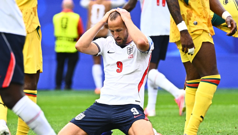 Harry Kane lamentándose tras una clara ocasión fallada ante Ghana. Harry Kane lamentándose tras una clara ocasión fallada ante Ghana.