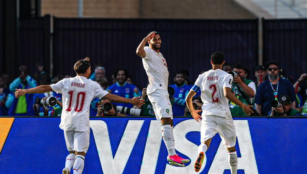 Saibari celebrando un gol de Marruecos. Saibari celebrando un gol de Marruecos.