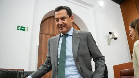 Juanma Moreno ocupa su escaño durante la segunda jornada del debate de investidura Juanma Moreno ocupa su escaño durante la segunda jornada del debate de investidura