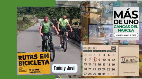 To&ntilde;o y Javi con el servicio de alquiler de bicis en Moal