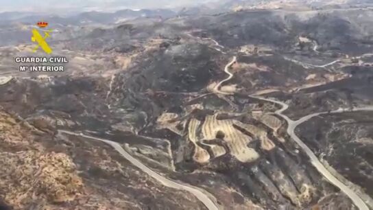 Nuevas imágenes del Servicio Aéreo de la Guardia Civil de la zona extinguida del incendio de Los Gallardos