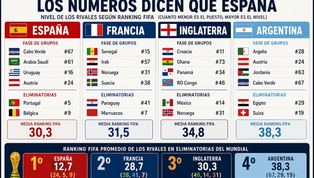 Ranking de los rivales de los semifinalistas del Mundial Ranking de los rivales de los semifinalistas del Mundial