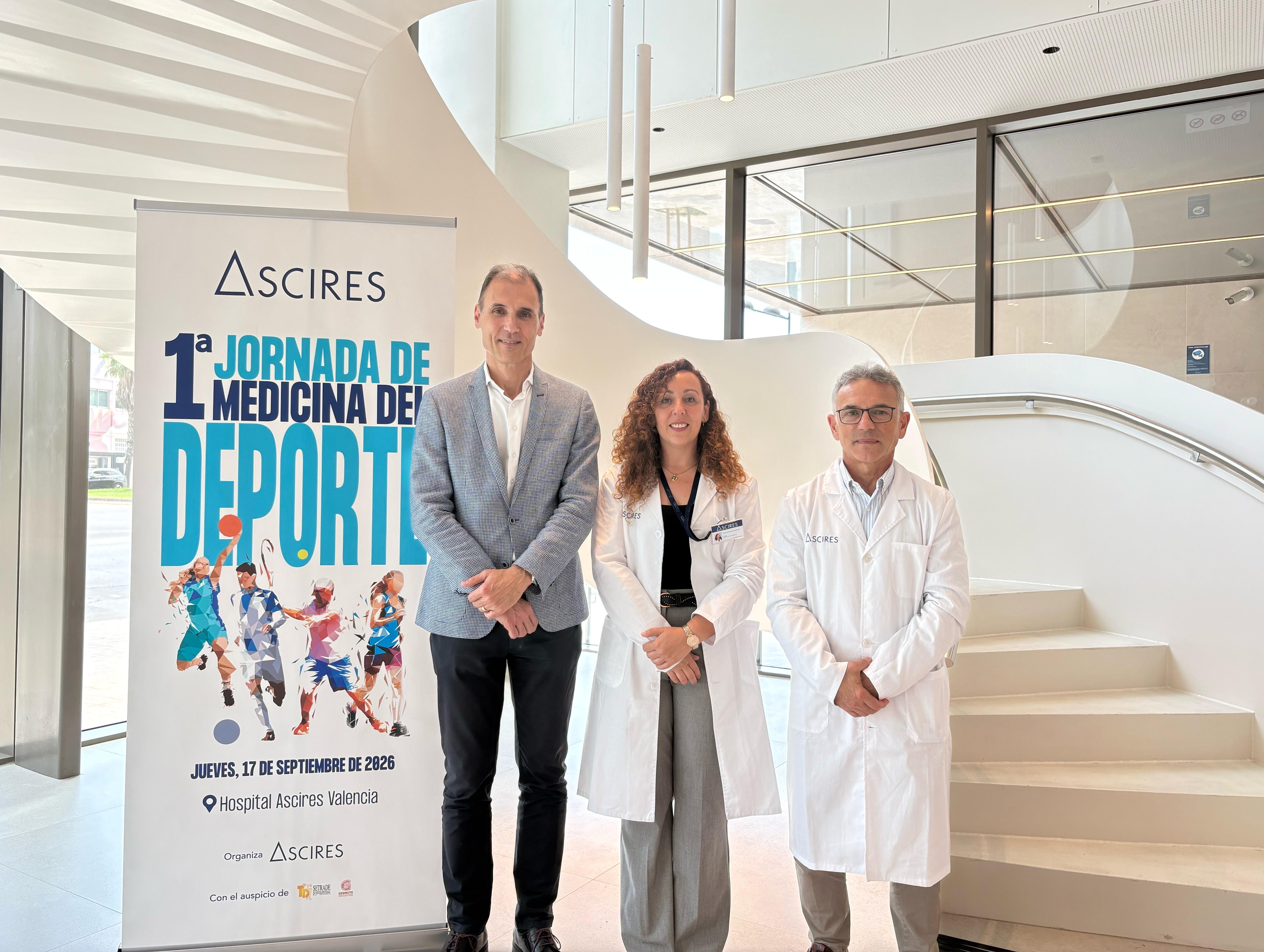 Pie de foto: De izquierda a derecha, el director general de Deportes de la Generalitat Valenciana, Luis Cervera; la Dra. Irene Montoro, especialista en Medicina del Deporte en Ascires; y el Dr. Miguel Ángel Buil, jefe de la Unidad de Medicina del Deporte de Ascires y director del Comité Organizador de las jornadas. Pie de foto: De izquierda a derecha, el director general de Deportes de la Generalitat Valenciana, Luis Cervera; la Dra. Irene Montoro, especialista en Medicina del Deporte en Ascires; y el Dr. Miguel Ángel Buil, jefe de la Unidad de Medicina del Deporte de Ascires y director del Comité Organizador de las jornadas.