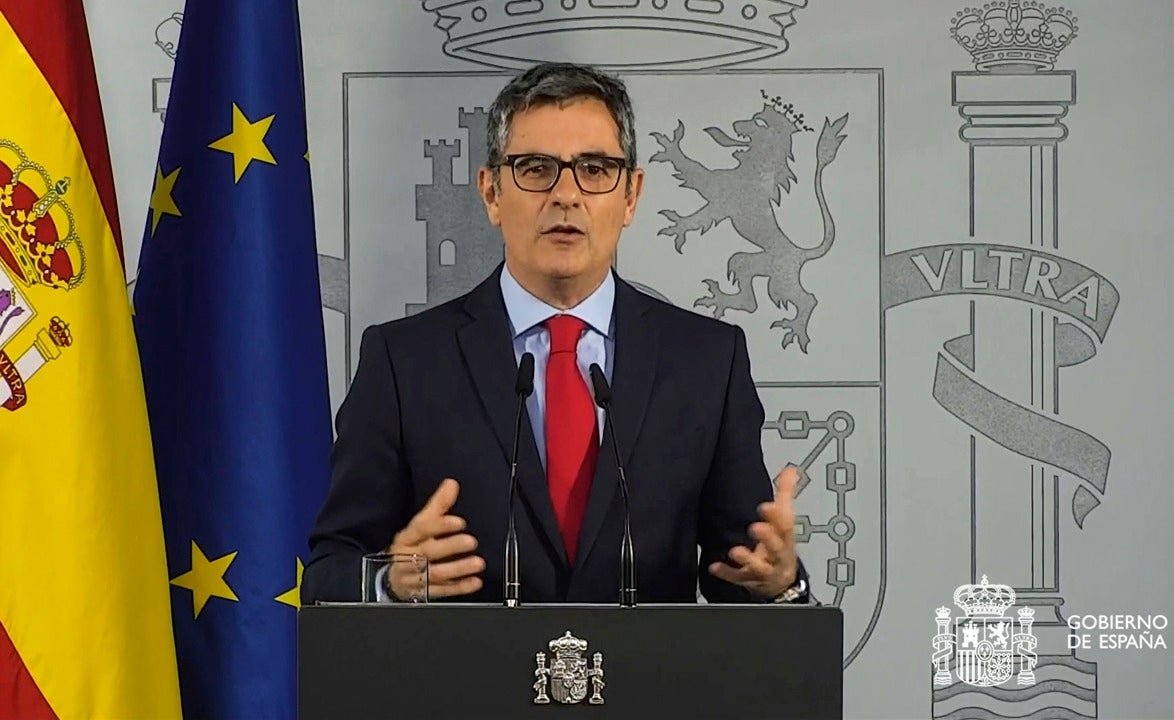El ministro de Presidencia, Justicia y Relaciones con las Cortes, Félix Bolaños, durante su comparecencia El ministro de Presidencia, Justicia y Relaciones con las Cortes, Félix Bolaños, durante su comparecencia