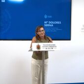 Loli Serna, edil de Participación, durante el anuncio de la aprobación de las bases del sorteo.