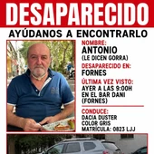 Buscan en Fornes a Antonio, conocido como "Gorra", desaparecido desde la mañana del jueves Buscan en Fornes a Antonio, conocido como "Gorra", desaparecido desde la mañana del jueves