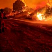 Imágenes de los servicios de emergencia intentando extinguir el incendio de las Cinco Villas (Zaragoza)