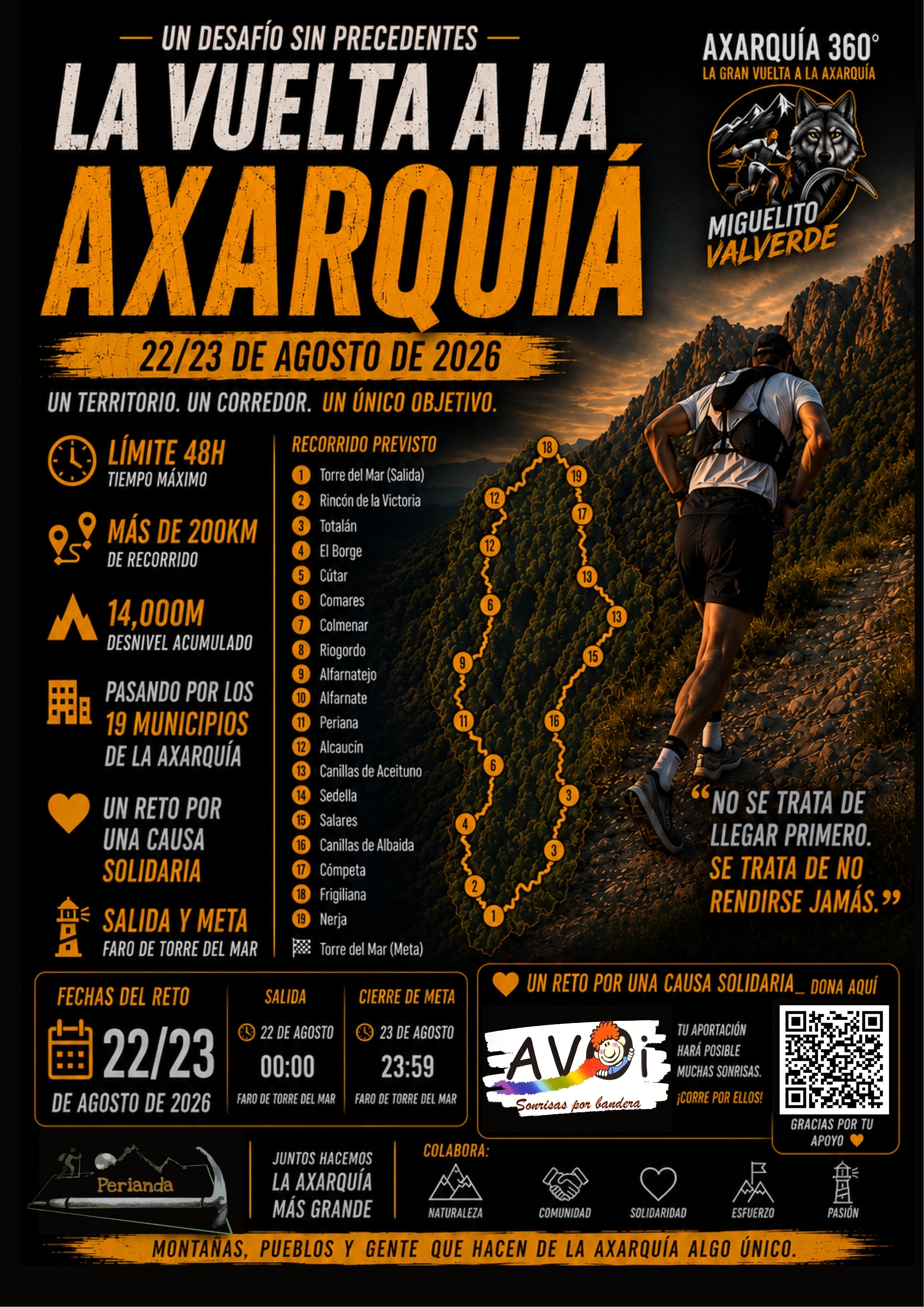 Miguelito Valverde recorrerá 200 kilómetros de la Axarquía en un día para cumplir un desafío solidario en colaboración con AVOI Miguelito Valverde recorrerá 200 kilómetros de la Axarquía en un día para cumplir un desafío solidario en colaboración con AVOI