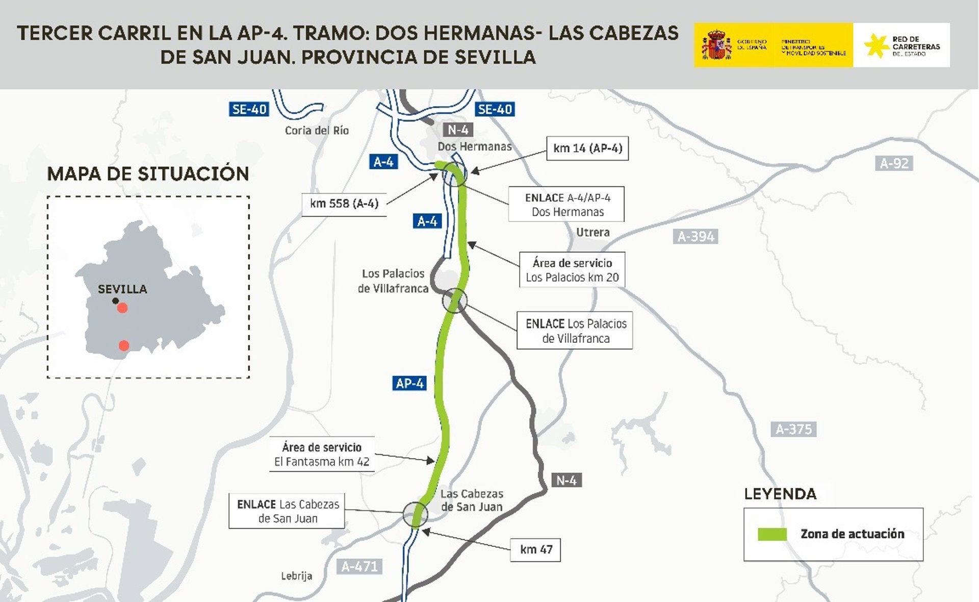 Transportes aprueba el documento técnico del tercer carril de la AP-4 entre Dos Hermanas y Las Cabezas Transportes aprueba el documento técnico del tercer carril de la AP-4 entre Dos Hermanas y Las Cabezas