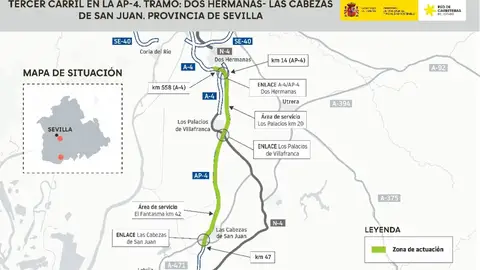 Transportes aprueba el documento técnico del tercer carril de la AP-4 entre Dos Hermanas y Las Cabezas Transportes aprueba el documento técnico del tercer carril de la AP-4 entre Dos Hermanas y Las Cabezas