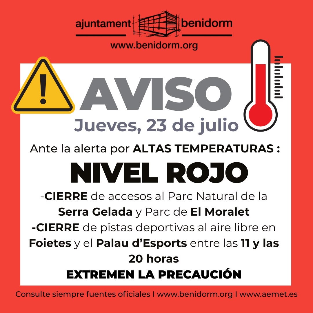 La Marina Baixa afronta una jornada de calor extremo con avisos por altas temperaturas y tormentas La Marina Baixa afronta una jornada de calor extremo con avisos por altas temperaturas y tormentas