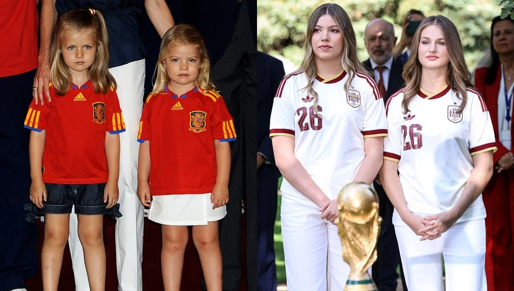 Leonor (izquierda) y Sofía (derecha), en 2010; y Leonor y Sofía este año. Leonor (izquierda) y Sofía (derecha), en 2010; y Leonor y Sofía este año.