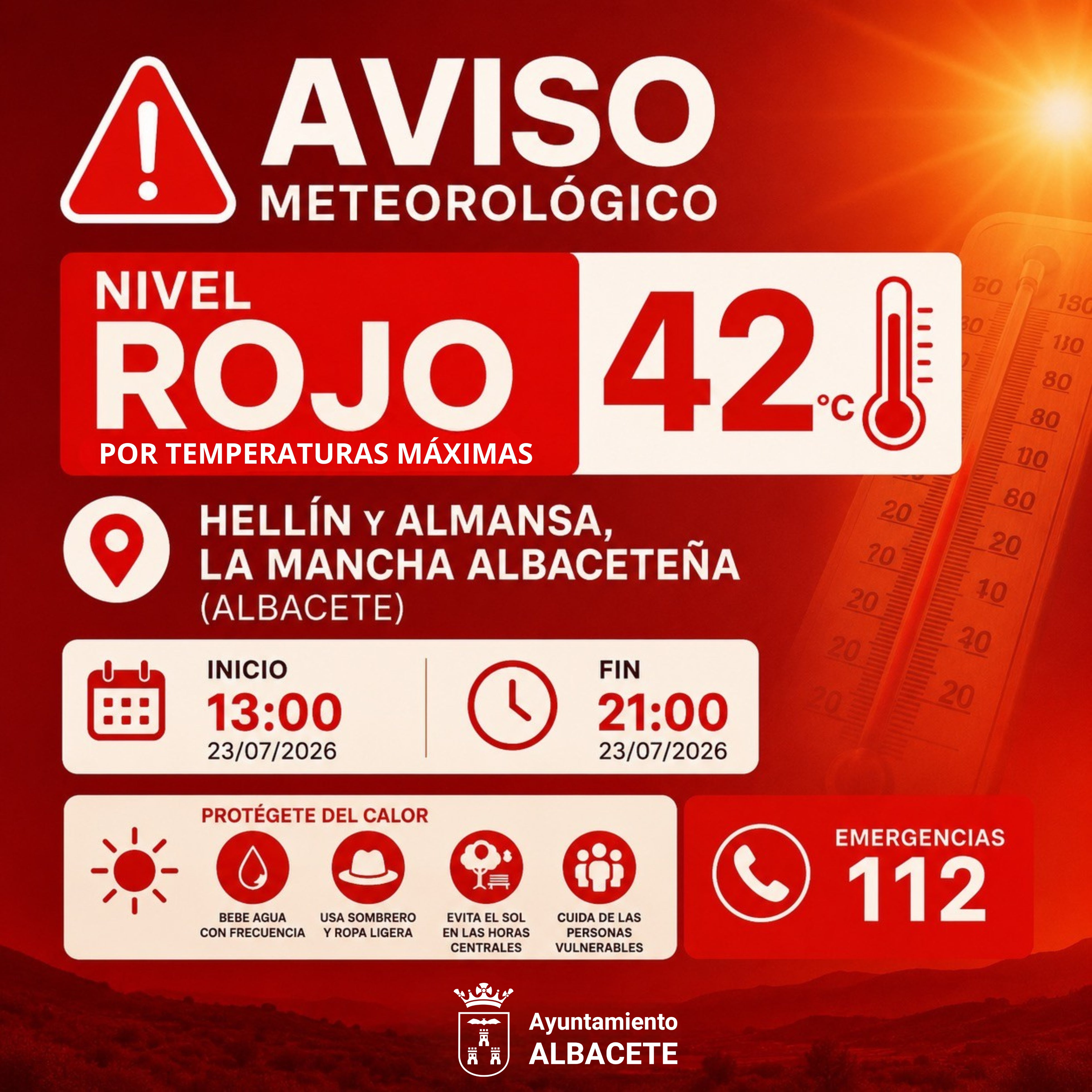 El Ayuntamiento de Albacete activa medidas preventivas ante las altas temperaturas que llegan a 42 grados El Ayuntamiento de Albacete activa medidas preventivas ante las altas temperaturas que llegan a 42 grados